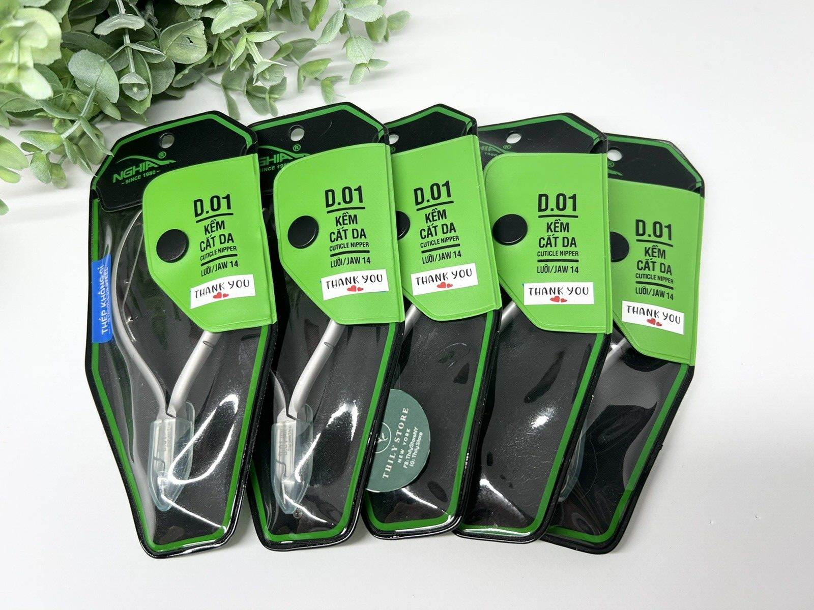 5 Pairs D-01 Nghia Cuticle Nippers Stainless Steel One Spring - Jaw 14