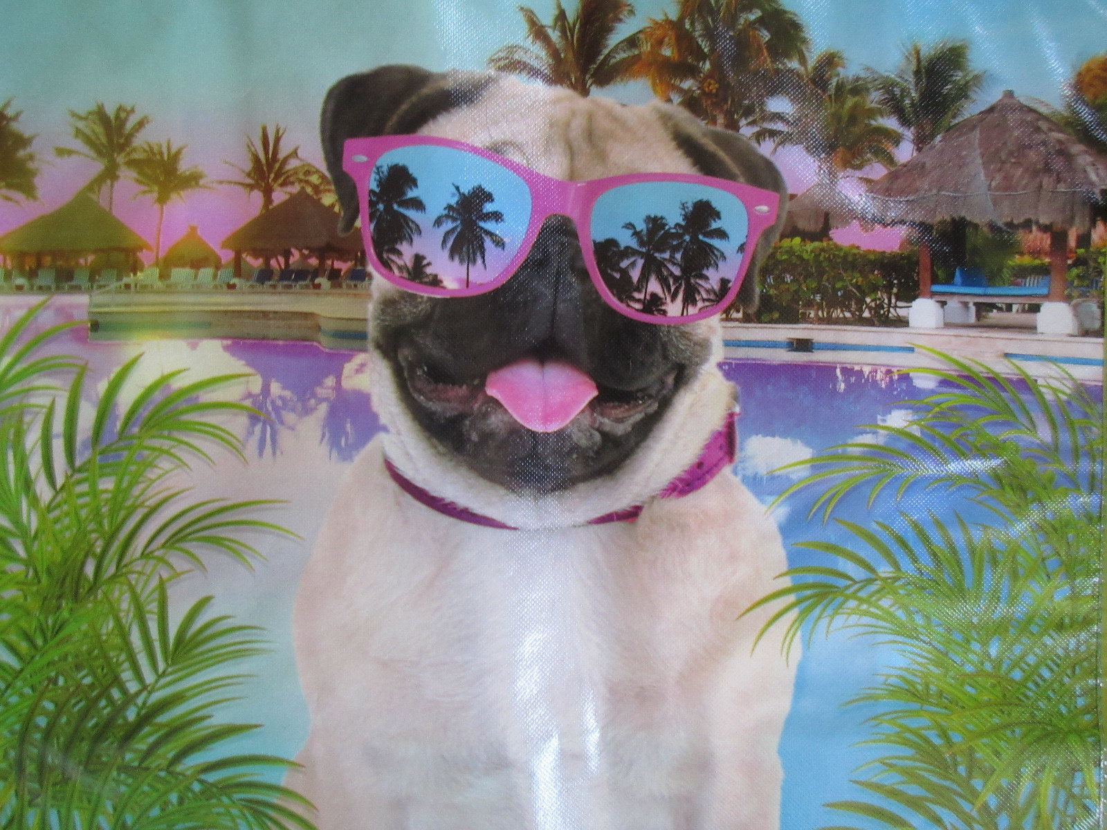 Pug Dog Tropical Glasses Reusable TJMaxx Marshalls Shopping Tote Gift Bag NEW