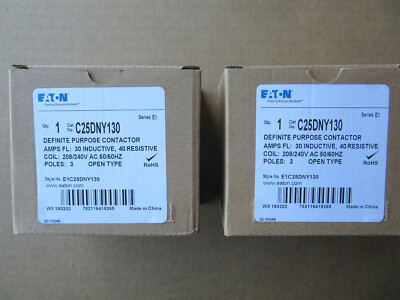 2 EATON/CUTLER HAMMER C25DNY130 Contactors 3P 30A 208/240V Coil NEW Free Ship