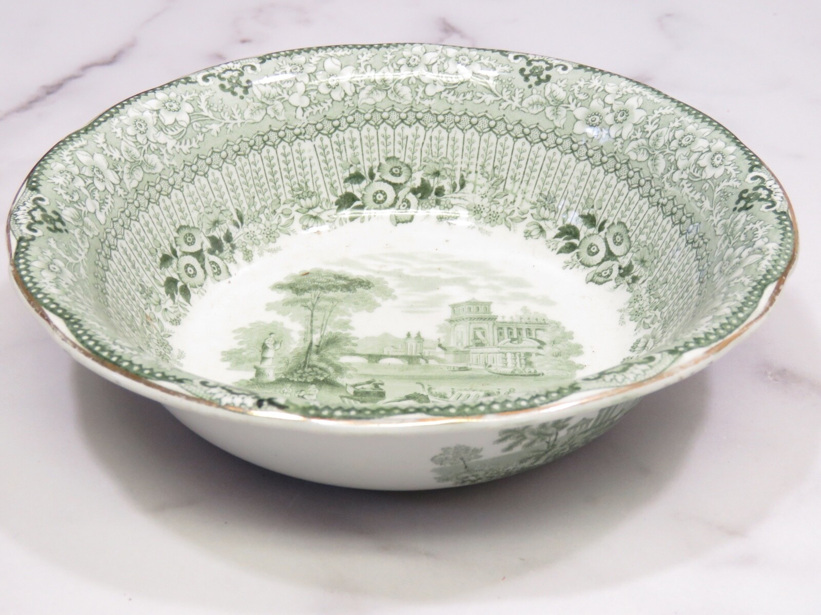Antique Ridgway Green Grecian Transferware Serving Vegetable Bowl 8..5