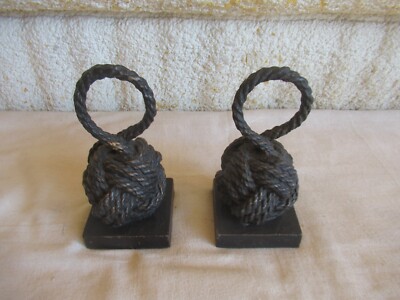 Nautical Knot Metal Bookends with Wood Bronze Patina Pair New with Tags