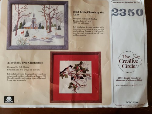 Creative Circle 2350 Holly Tree Chickadees CREWEL KIT birds floral 1990 VTG