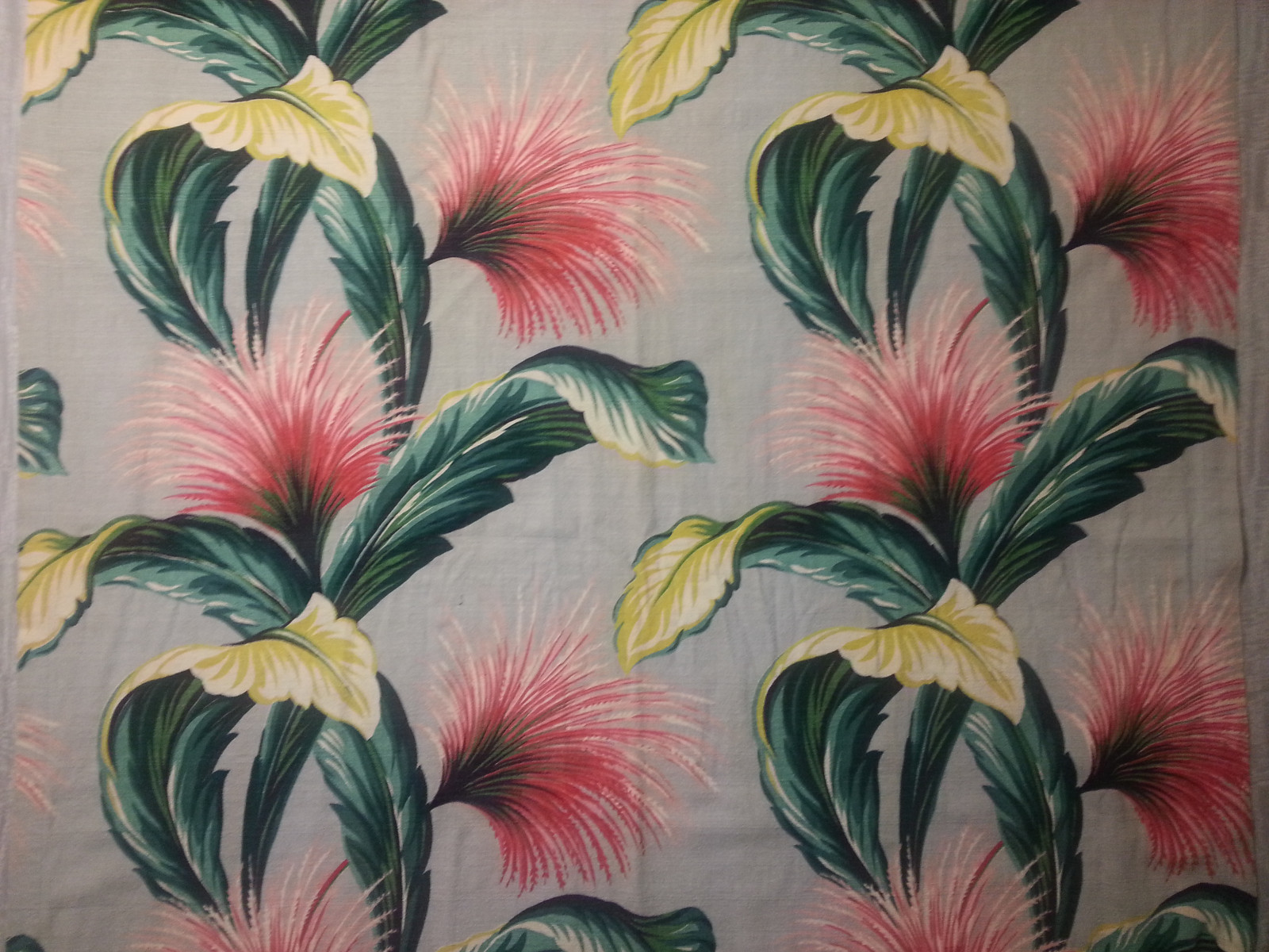 vtg Zomba Barkcloth 43x82 curtain panel MCM tropical leaves 30's pillow fabric