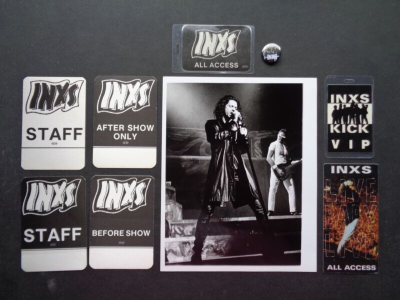 INXS,B/W Promo Photo,7 Original OTTO Backstage passes,metal pin