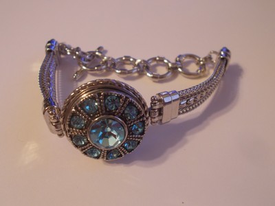Ginger Snaps Blue Rhinestones Silvertone Toggle Bracelet