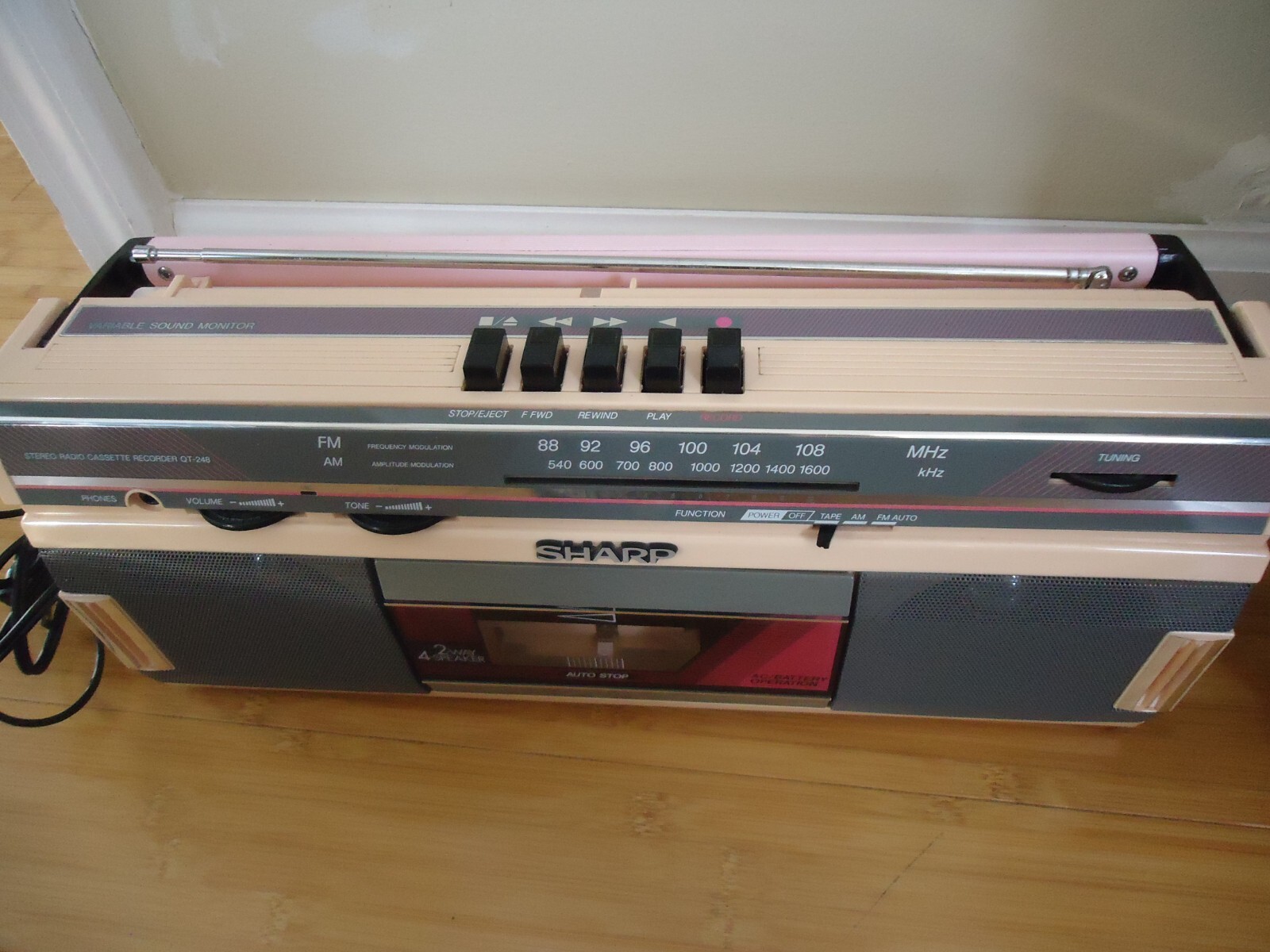 Pink Sharp QT-248 AM/FM Cassette Boom Box, 1980s