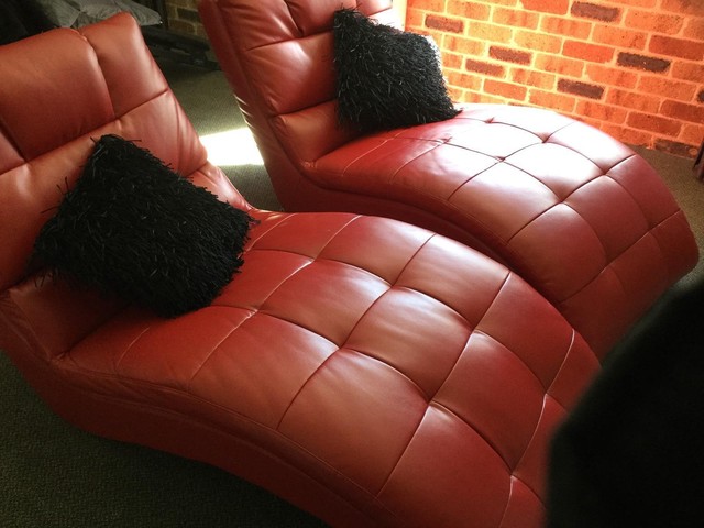 LEATHER CHAISE LOUNGES , 2 RED chaise PU leather lounges | Sofas