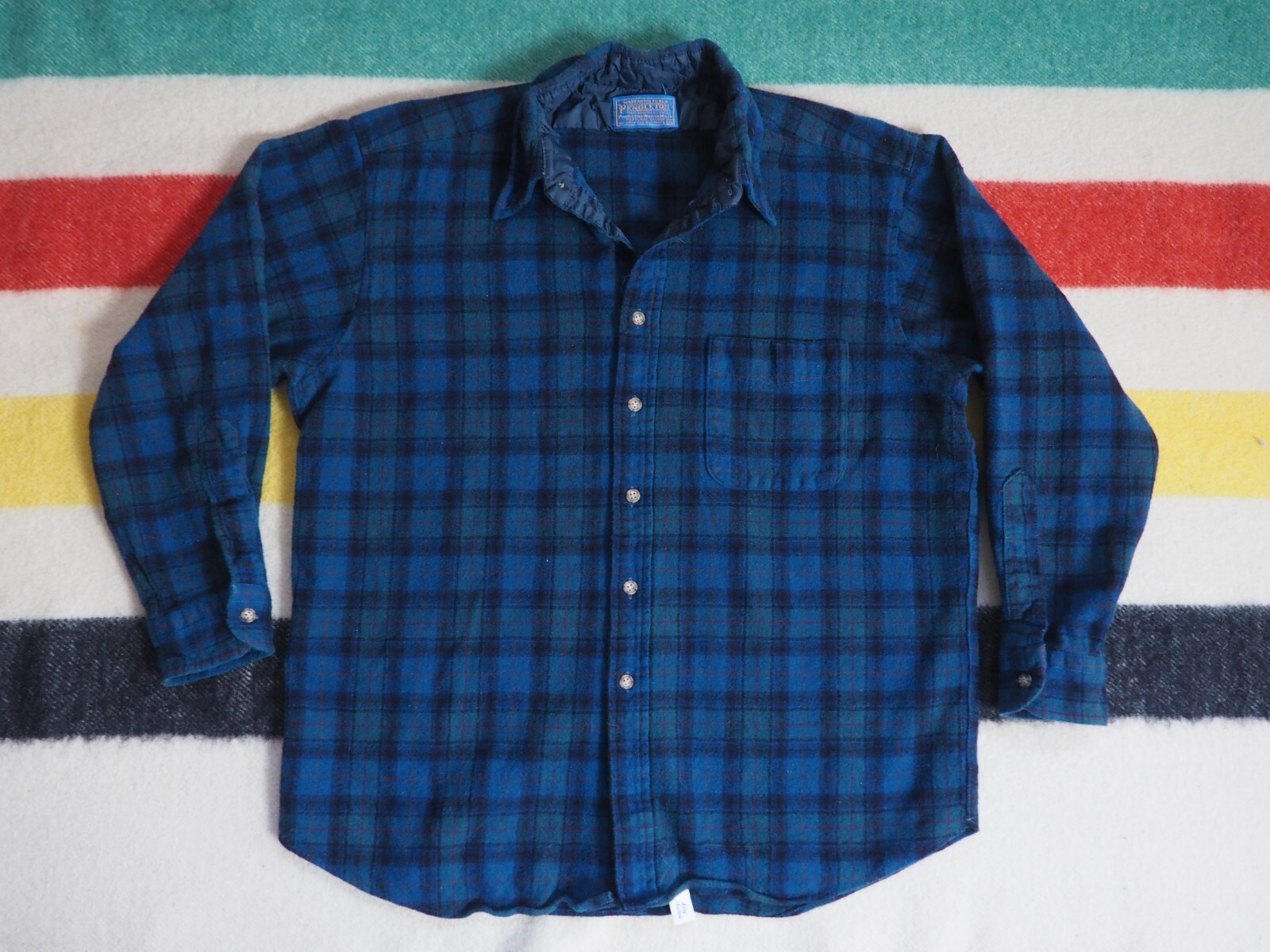 【70s】PENDLETON PLAID WOOL BOX SHIRT VTG 70s USA BLUE PENDLETON WOOL BOARD SHIRT CHECK PLAID
