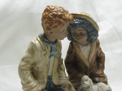 Lladro NAO African American * Loving Couple with Dog * Large Figurine Dated 1990