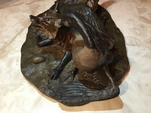 William H Turner Bronze Beautiful Two Geese Get Revenge On A Fox Signed Numbered