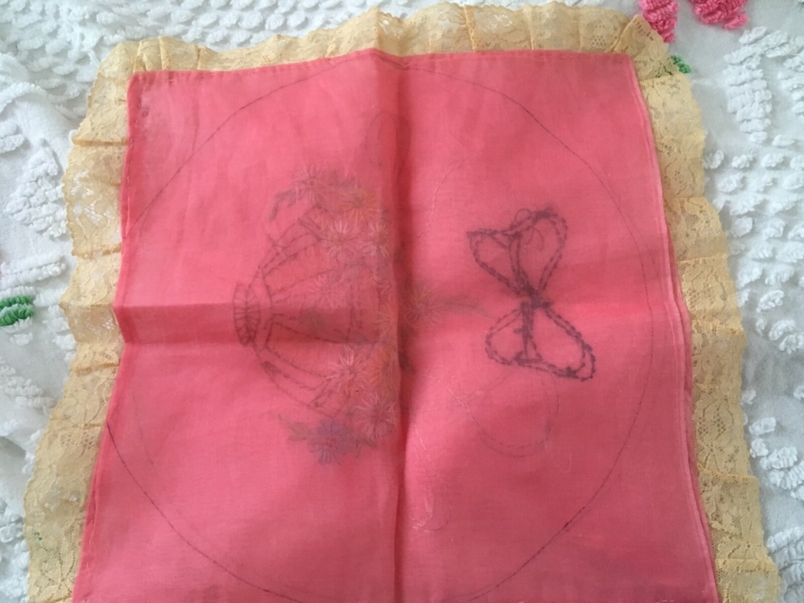 Moprimitivepast Vintage pink ladies boudoir pillow sham crisp embroidery 1 of 3