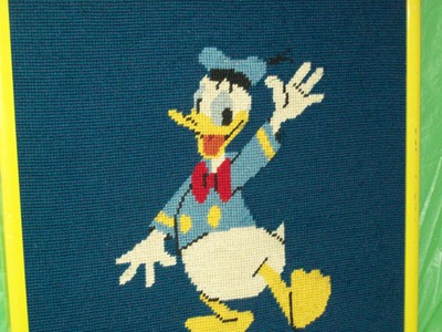 Vintage Donald Duck Framed Needle Work Art/Picture