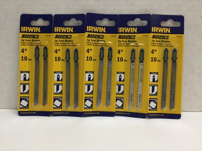 Irwin 3071410D T Shank Down Cutting 4'' 10TPI Carbon Jig Saw Blade, 5PK