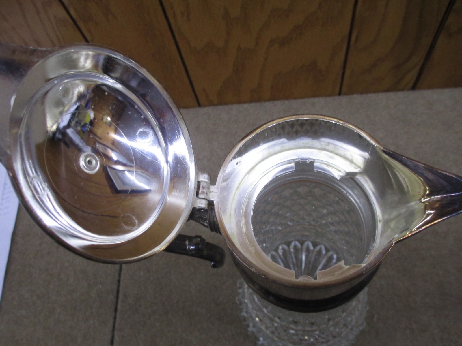 Vintage GLASS & SILVERPLATE Wine Whiskey Carafe Decanter Pitcher Ornate 14