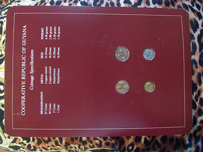 Coin Sets of All Nations Guyana w/ card 1985 - 1986 UNC purple stamp 5 cent 1986