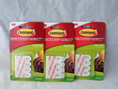 3 Pks 3M Command Sign/Poster Picture Hanging Adhesive Strips Total 36 Strips  D5
