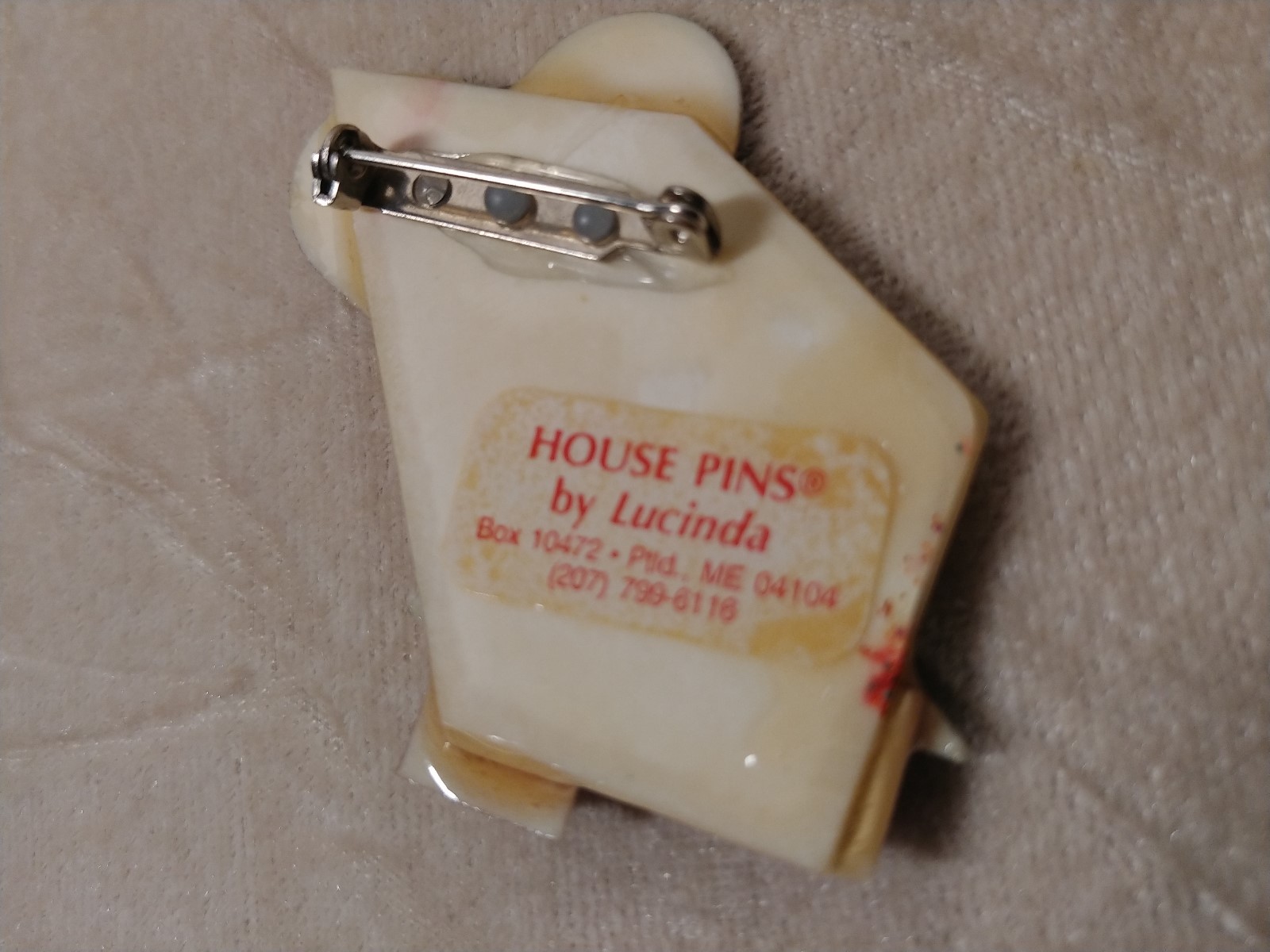 Vintage Pink Green House Pin By Lucinda Original Tag Purple Heart Resin Brooch