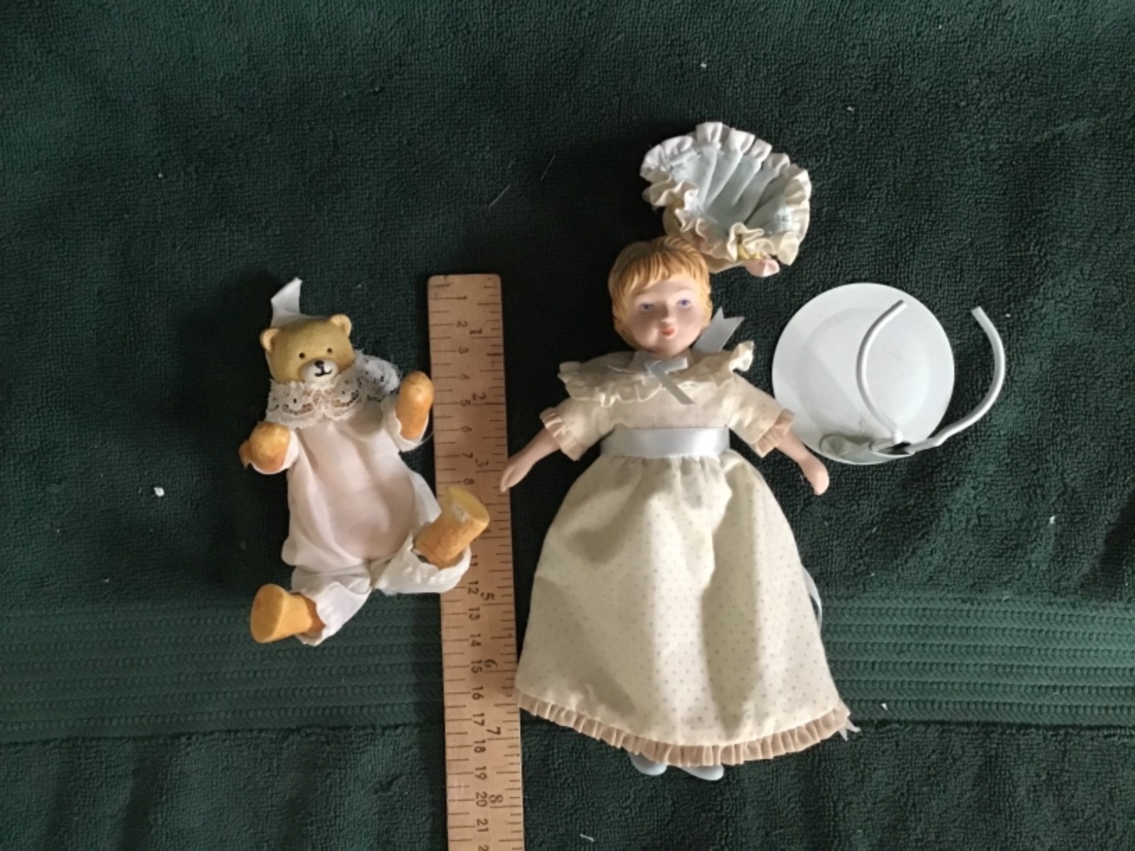 Porcelain Victorian doll and teddy bear Avon