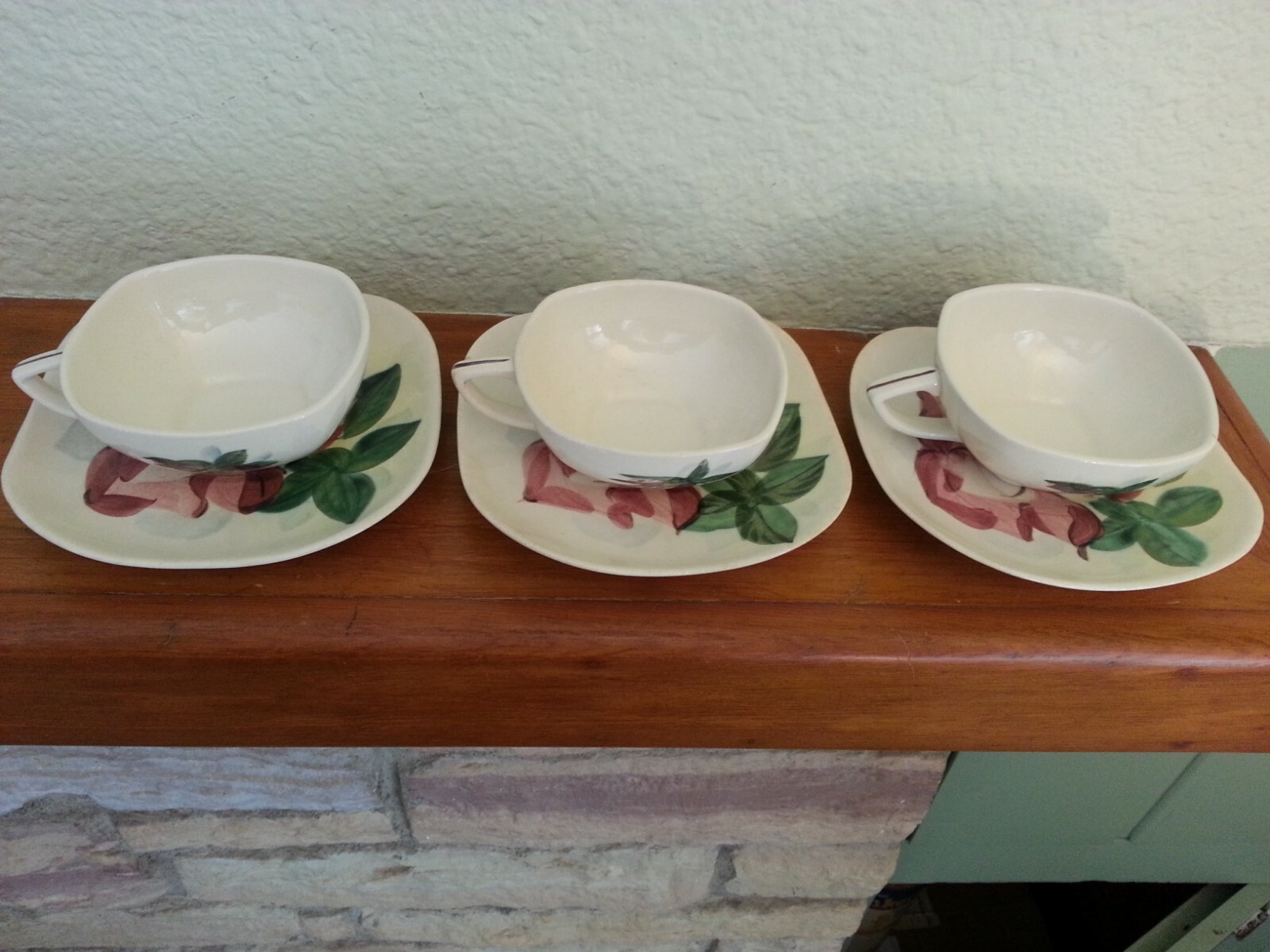 Vintage Red Wing Lexington Rose China Cups & Saucer, hand painted, collectible