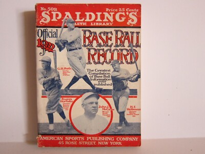 Spalding's Official Base Ball Record 1922. Cover photos of Ruth, Hornsby, McGraw