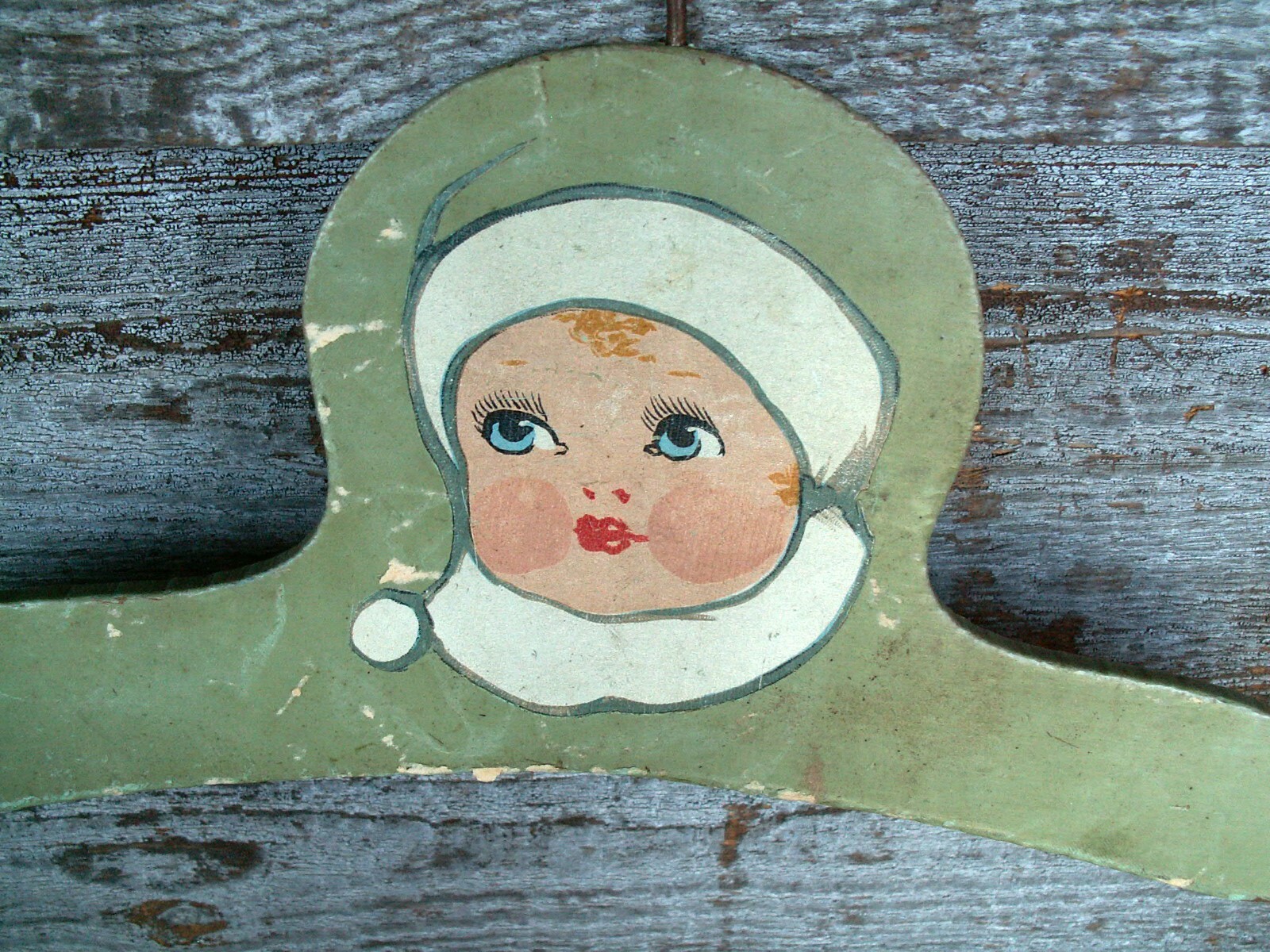 Vintage Childs Wooden Clothes Hanger Original Paint Hand Painted Baby Nursery 1