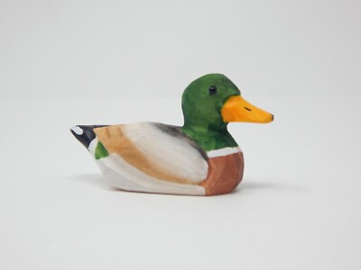Mallard Duck Drake Figurine Miniature Bird Statue Carve Decoy Decor Garden Male