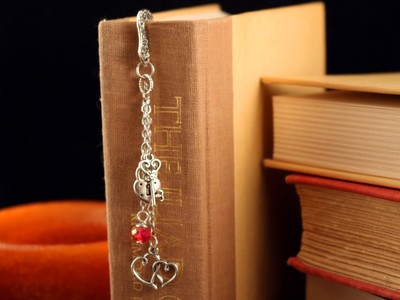 Bookmark Lock and Key to Two Hearts Joined Tibetan Silver and Red Swarovski Bead