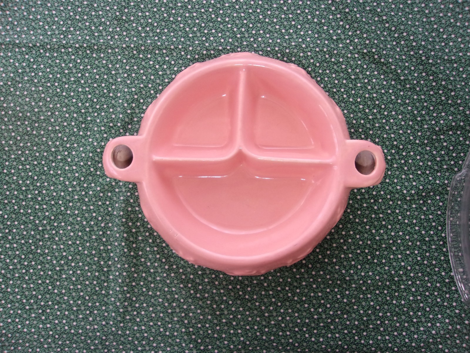 VINTAGE PINK POTTERY WARMING DIVIDED BABY FEEDING DISH NURSERY RHYMES 893