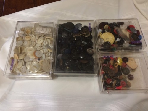 Lot of Vintage Buttons 100s UNSORTED Various sizes and colors 4 plastic boxes