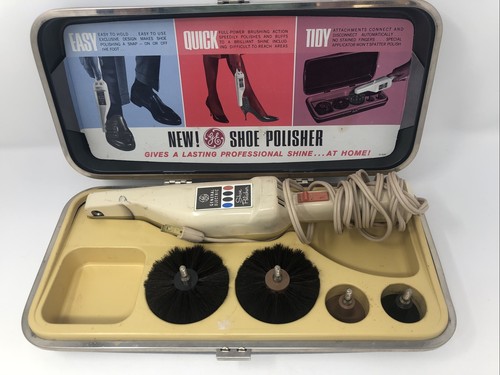 Vintage General Electric Shoe Polisher Kit Deluxe Model 5201 Plastic Case WORKS