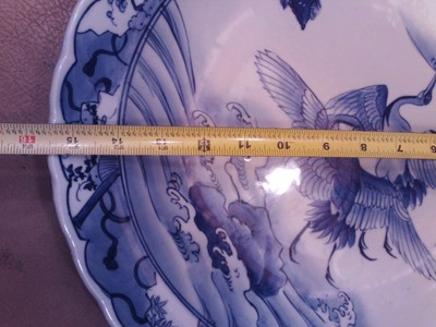 ANTIQUE JAPANESE CRANES MT. FUGI LARGE PLATTER