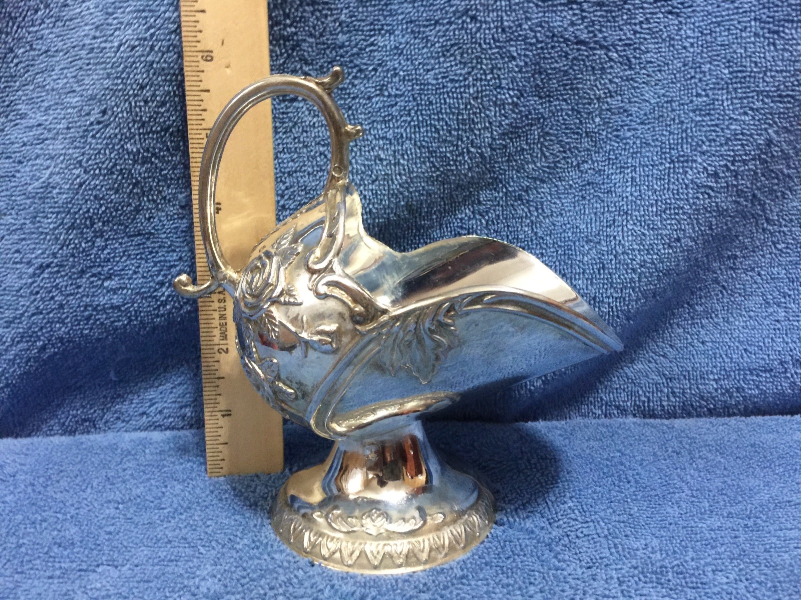 Vintage Silver plate Sugar Shuttle or Caddy Rose design