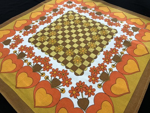 Vintage 1970's German 100% Cotton Kitchen Tea Towel; Orange Brown Ochre (RF920)