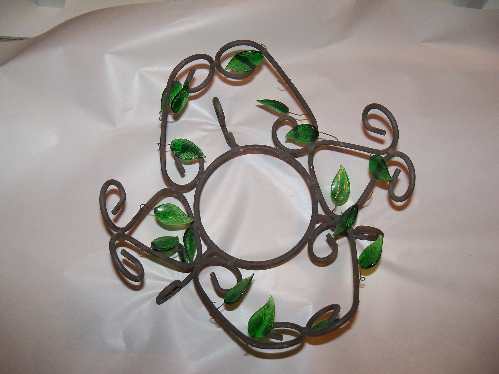 Vintage Metal Wire Plant Stand Flower Pot Holder With Glass Leaves