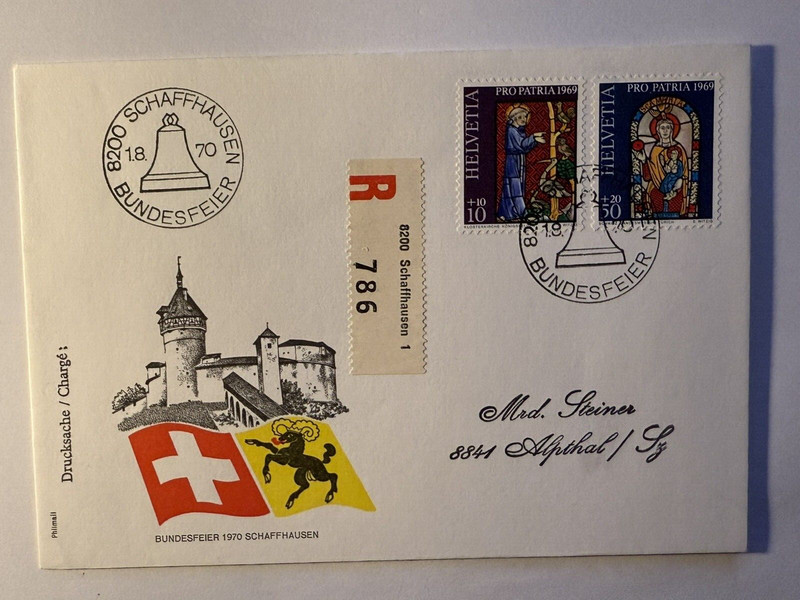 Schweiz Fdc Bundesfeier Schaffhausen. Los 4397. Schoeniger-Notgeld
