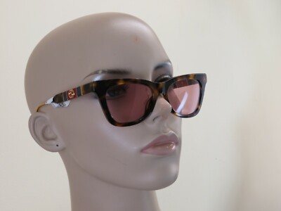 Pre-owned Gucci Gg 0598s-003 Novelty Havana Frame Pink Lens Gg Web Logo Sunglasses