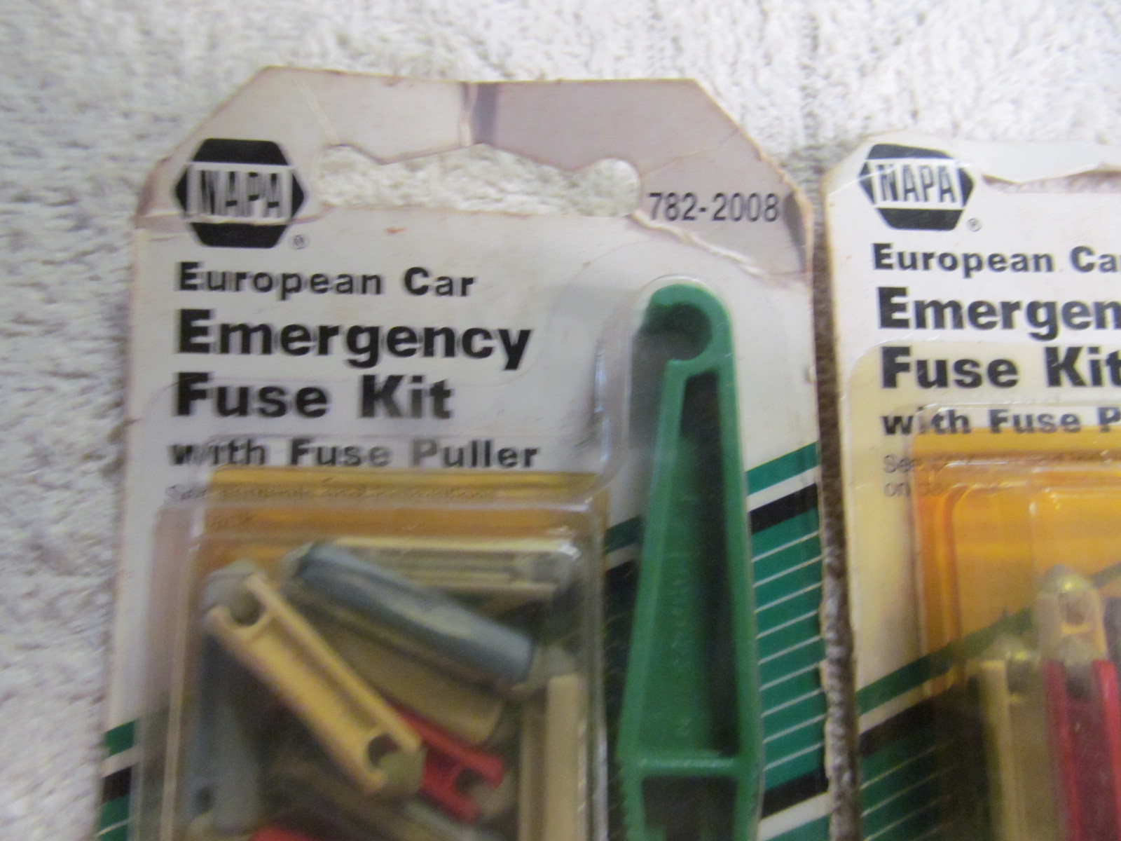 (2) NOS VINTAGE EUROPEAN CAR EMERGENCY FUSE KITS WITH PULLER, USA MADE.