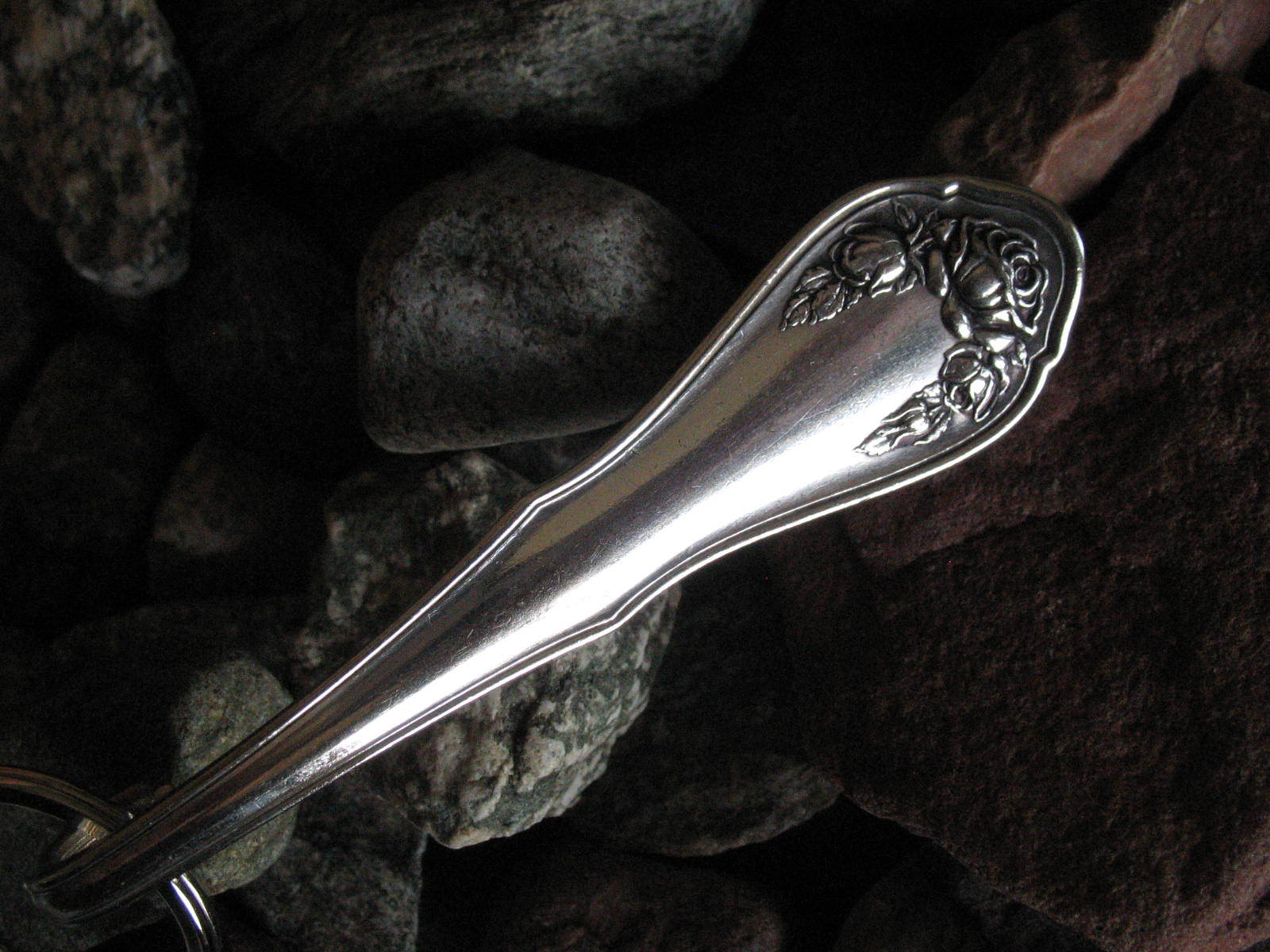 Rose Swag Floral Flower Design Vintage Silverware Spoon Key Chain Tag Key Ring K