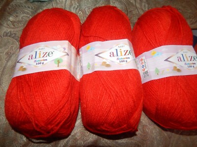 LOT 3 BABY ALIZA SEKERIM YARN 100G COLOR RED