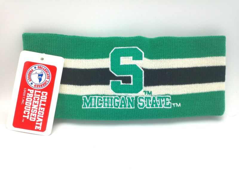 Michigan State Spartans Hat--tri-color Embroidered Knit Headband W/verbiage