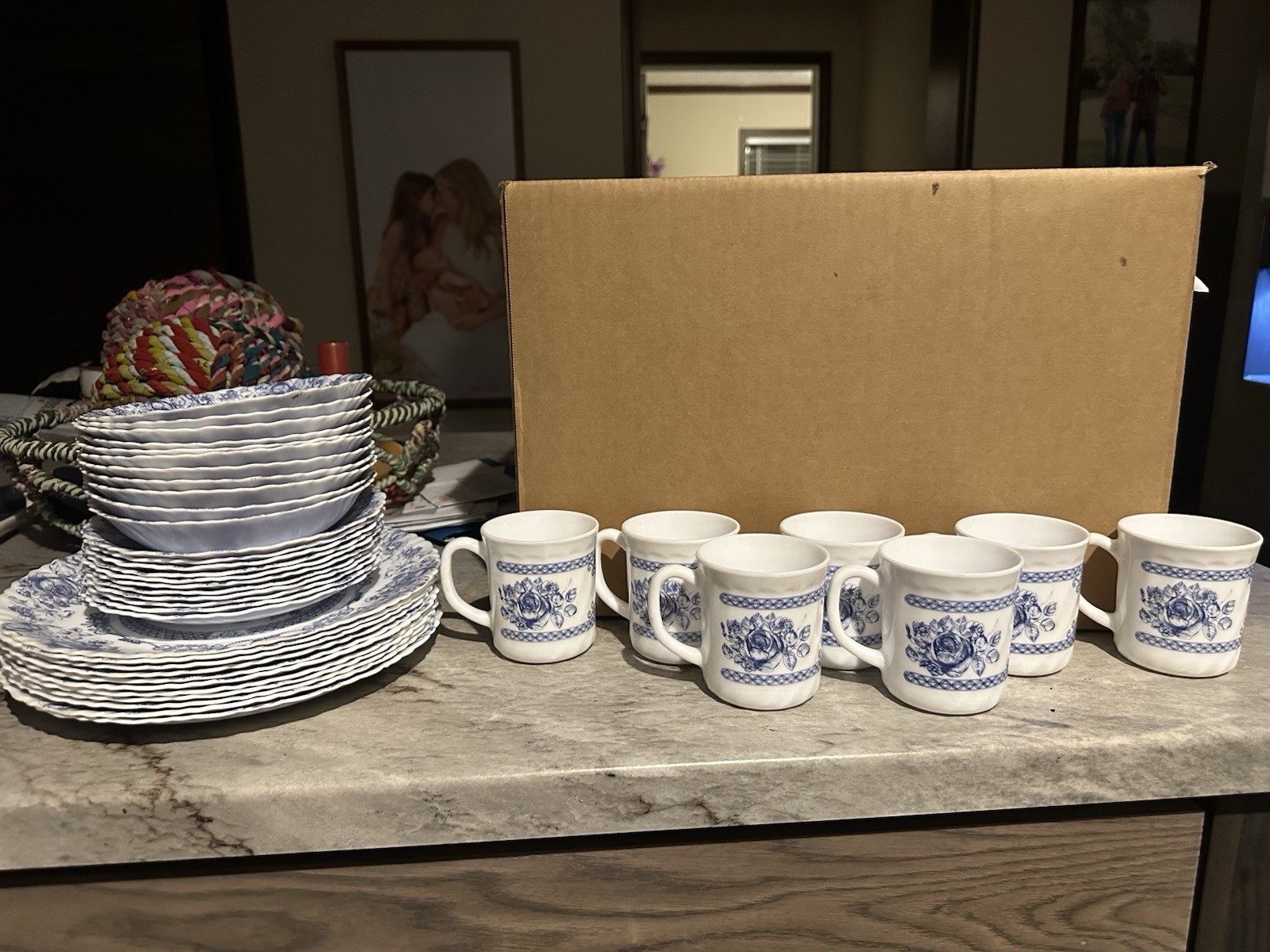 Arcopal France Vintage Dinner Plates Blue Floral 40 Piece Set