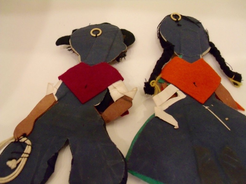 Vintage Boy Girl Leather Cloth Felt Cowboy Doll Wall Hanging Folk Art