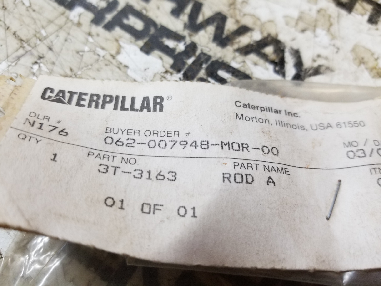 3T-3163 CATERPILLAR CAT OEM LINKAGE ROD CONTROL 3T3163 - Picture 2 of 3