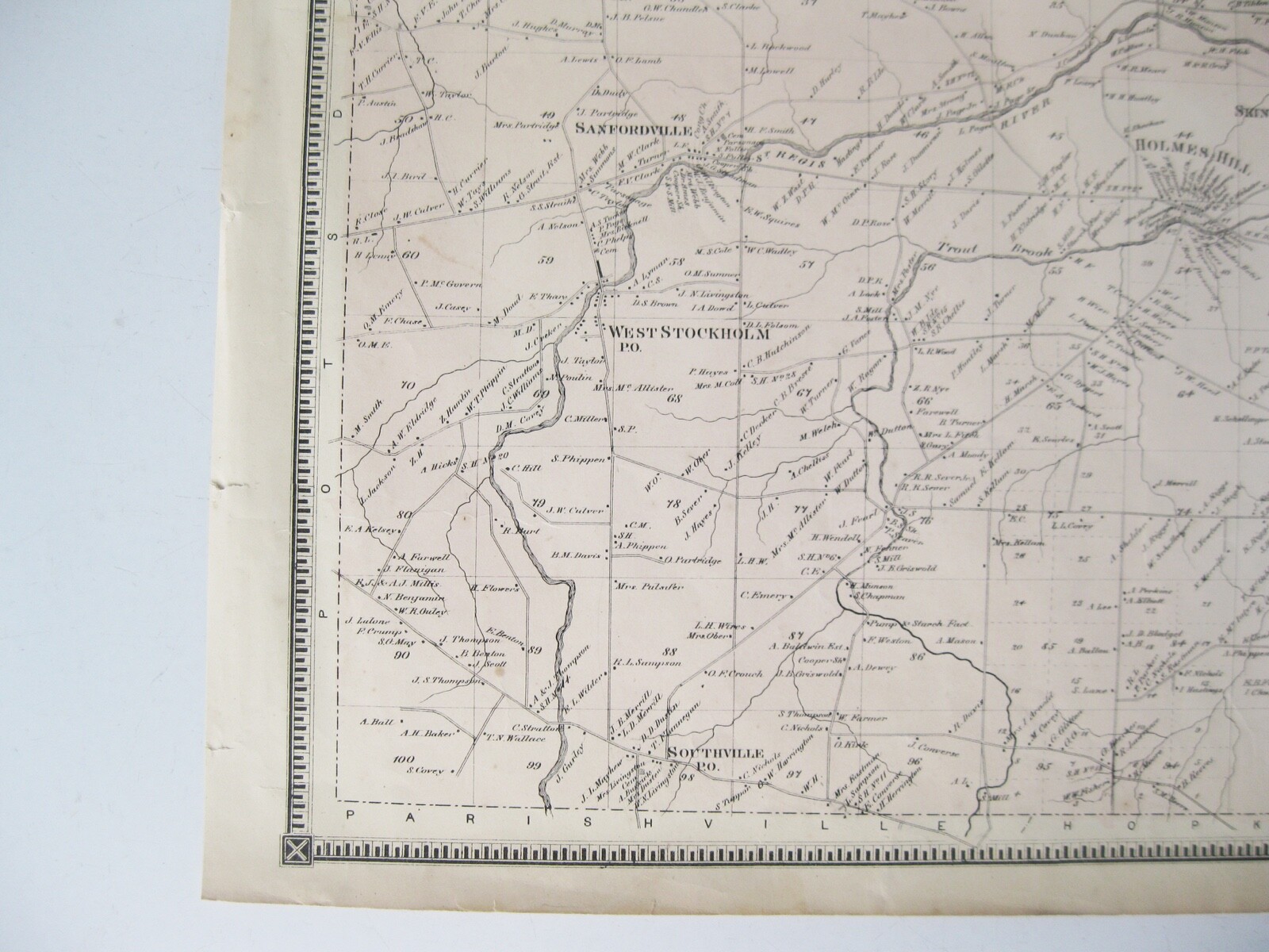 Vintage 1865 Map – Stockholm in St. Lawrence County, NY