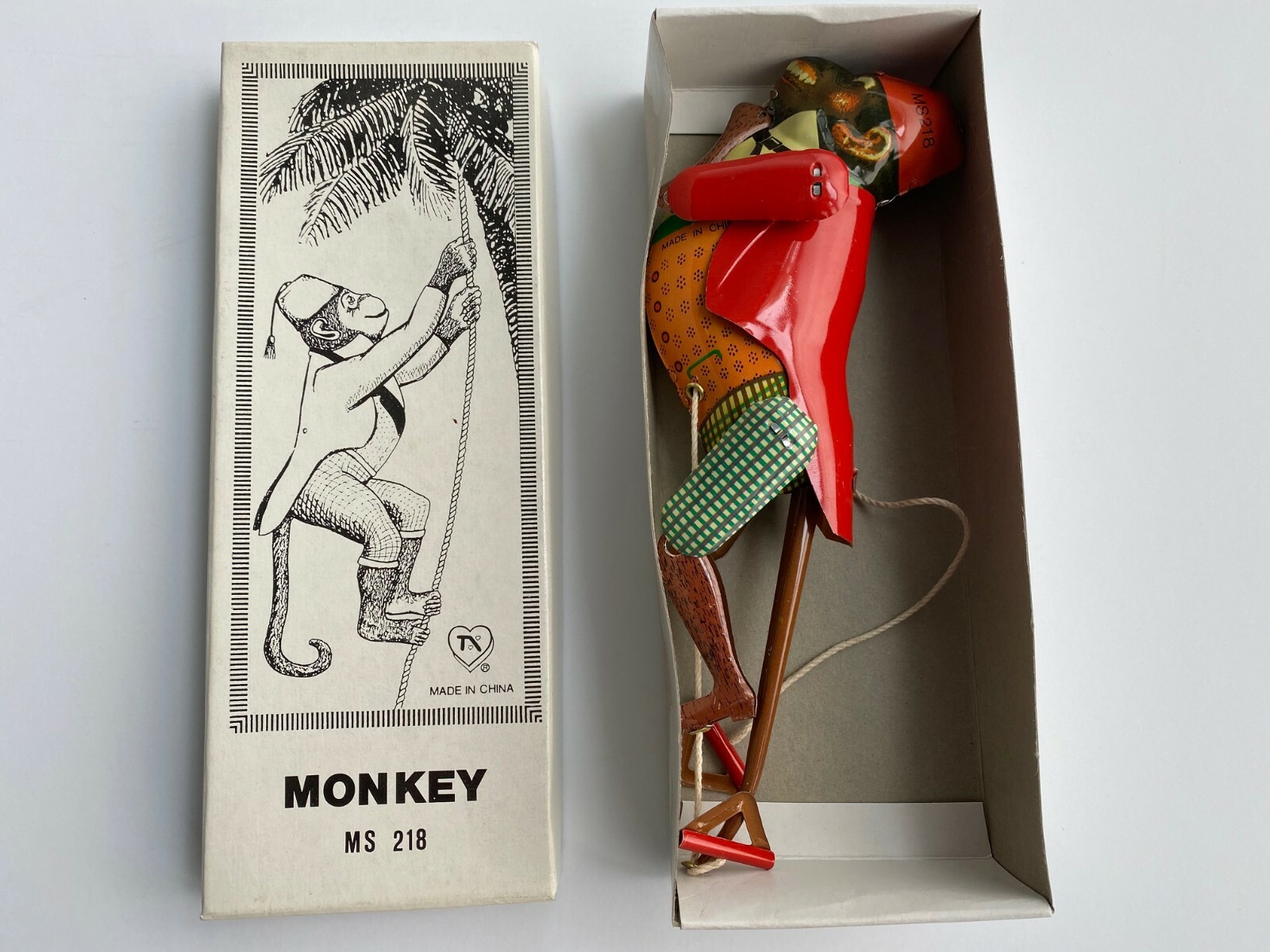 Vintage Monkey On A String, Climbing Tin Toy Collectible