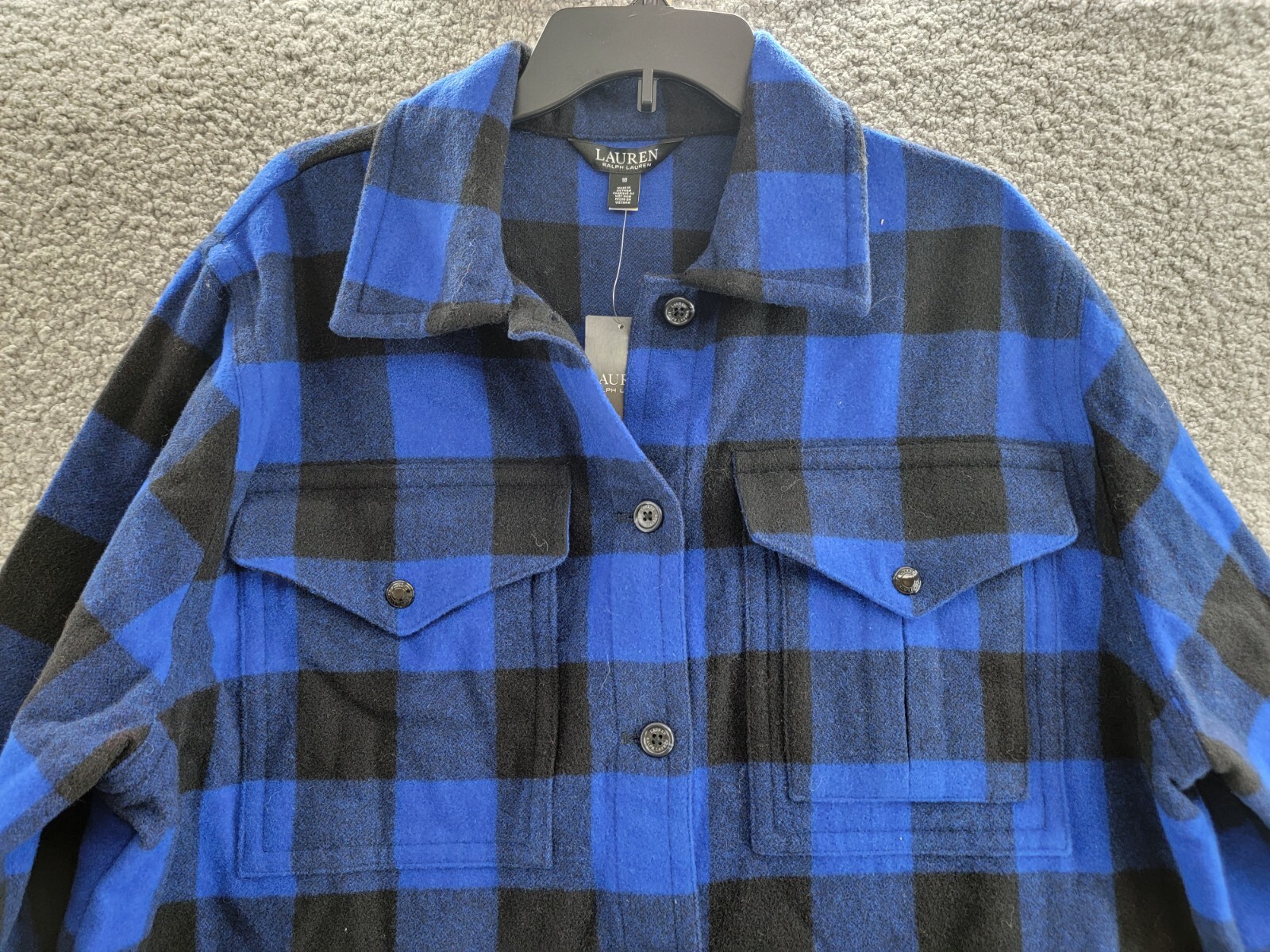 Lauren Ralph Lauren Buffalo Check Twill Shirt Jacket Women's 18 Blue/Black L/S - Picture 3 of 20