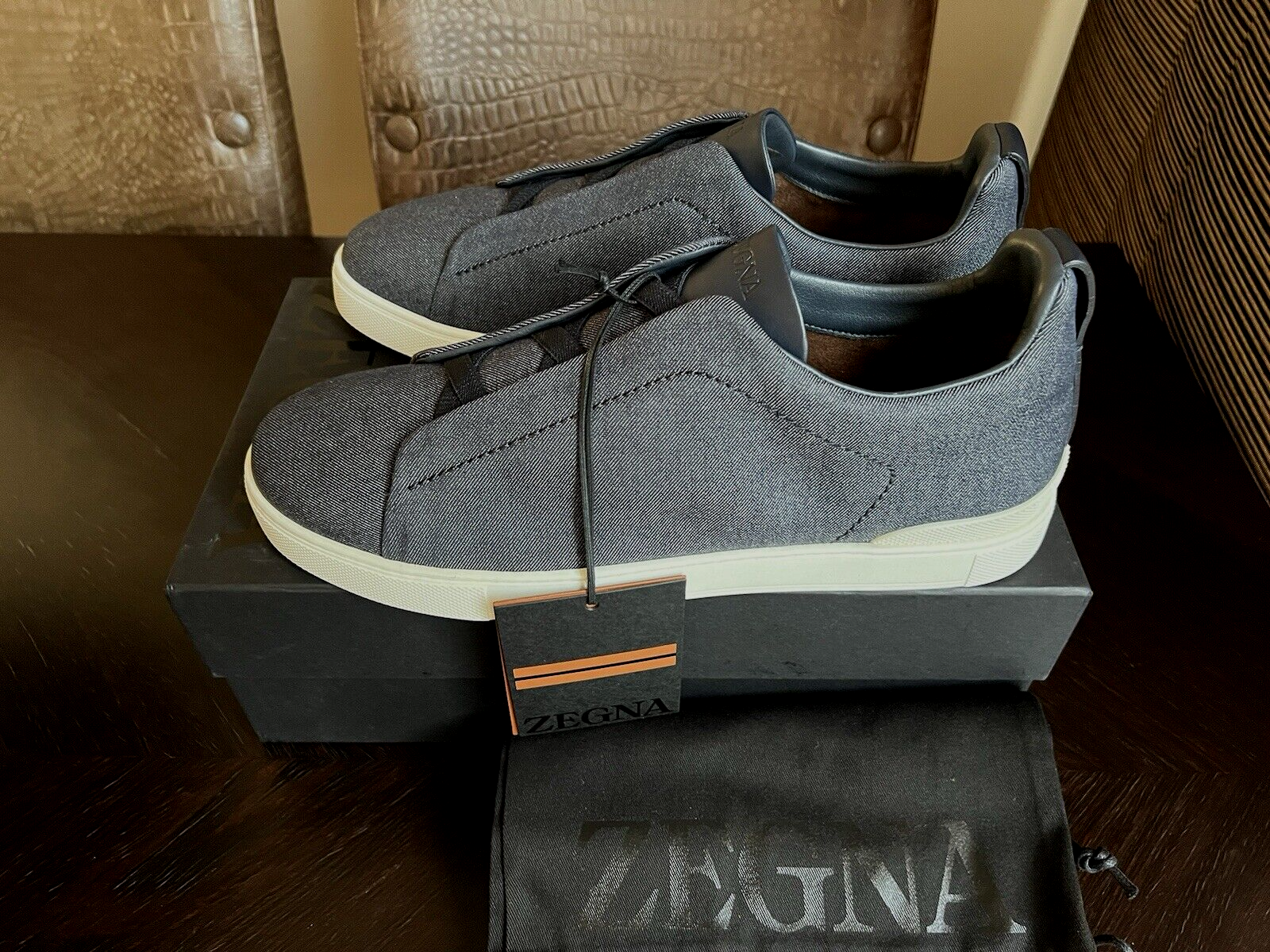 Pre-owned Ermenegildo Zegna Zegna Navy Blue Usetheexisting™denim Triple Stitch Sneakers Us 12 Uk 11 Eu 45