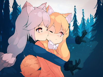 Anime girls kemono friends silver fox red blonde white CCG Gaming Mat Desk