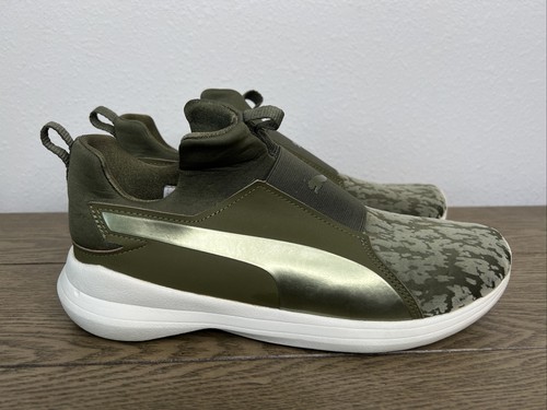 Puma Womans Rebel VR Sneaker Shoes Green 363677-01 Woven Mid Top Slip On 9