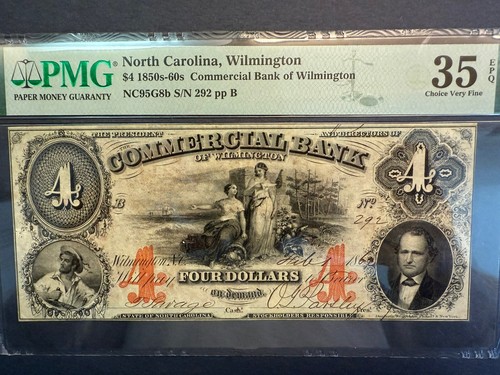 1862 Commercial Bank of Wilmington $4 Banknote PMG35EPQ (Top